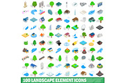 100 landscape element icons set