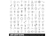 100 light icons set, outline style