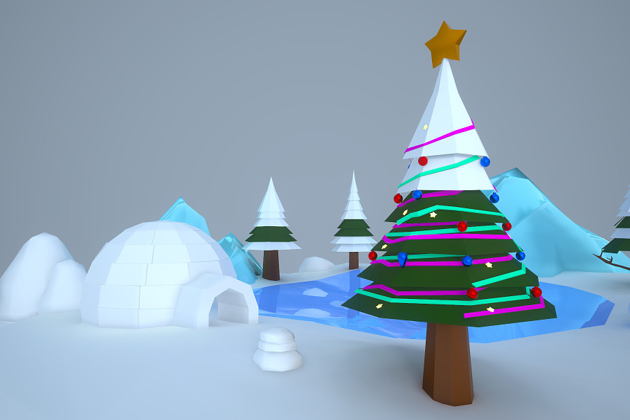 Low Poly Christmas Igloo in Nature - product preview 1
