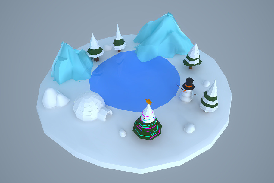 Low Poly Christmas Igloo in Nature - product preview 3