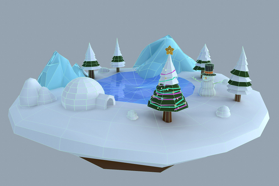 Low Poly Christmas Igloo in Nature - product preview 4