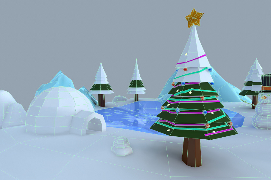 Low Poly Christmas Igloo in Nature - product preview 5