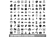 100 mother and child icons set