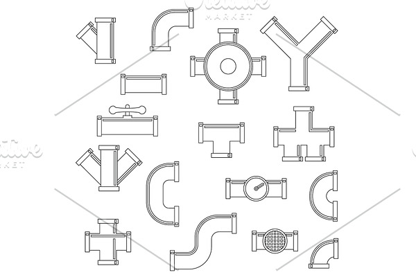 Pipeline icons set, outline style