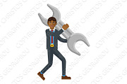 Asian Business Man Holding Spanner