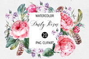Watercolor Dusty Rose Floral Clipart