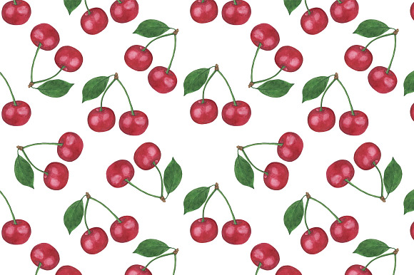 Watercolor cherry set in Illustrations - product preview 3