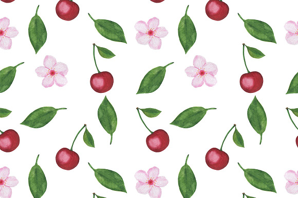 Watercolor cherry set in Illustrations - product preview 6