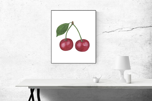 Watercolor cherry set in Illustrations - product preview 11