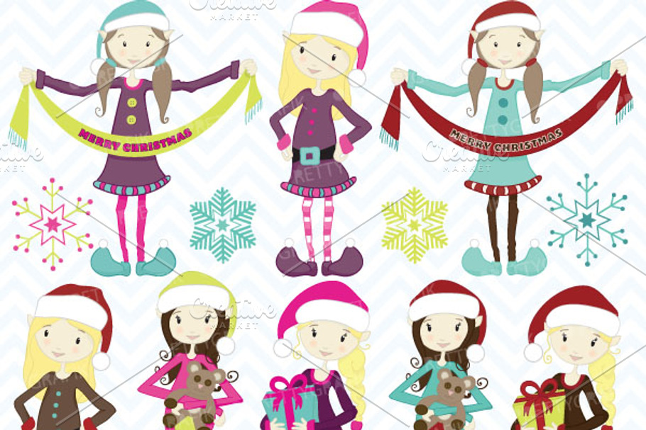 christmas elves clipart commercial in Illustrations - product preview 8
