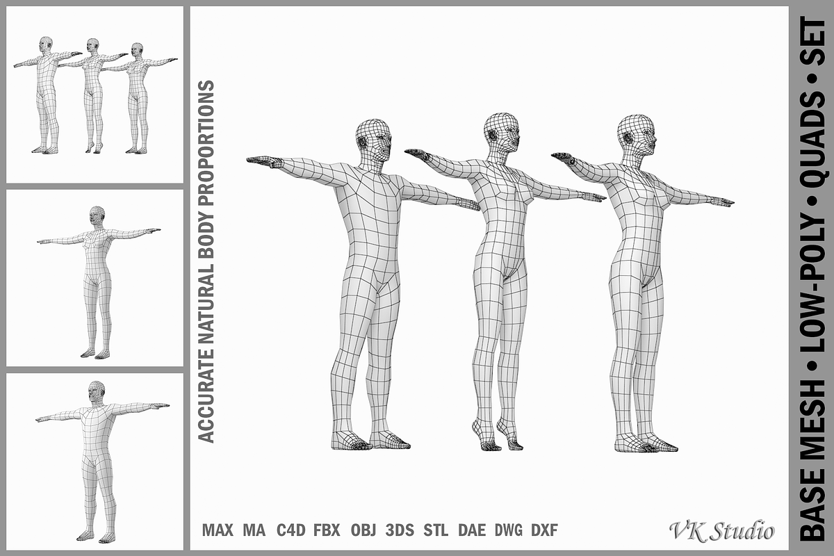 Female and Male Base Mesh T-Pose in People - product preview 8