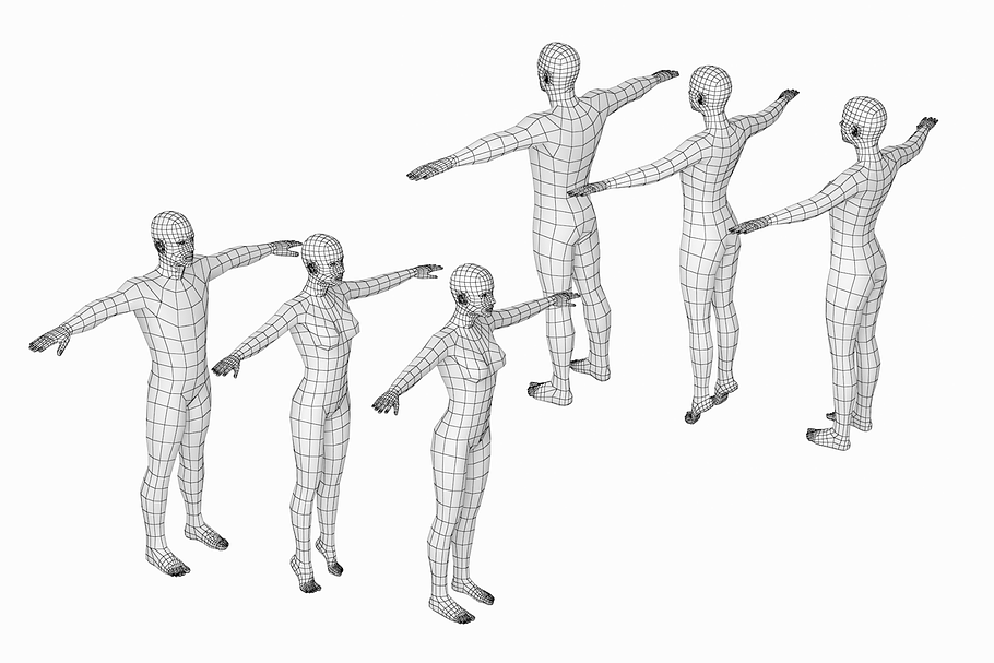 Female and Male Base Mesh T-Pose in People - product preview 1