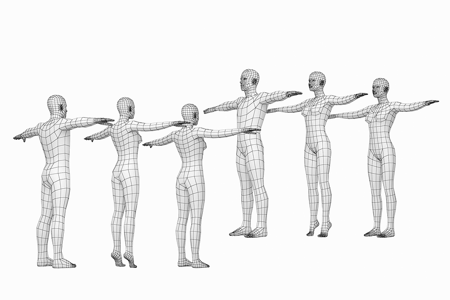 Female and Male Base Mesh T-Pose in People - product preview 2