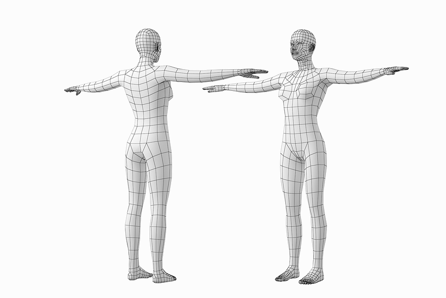 Female and Male Base Mesh T-Pose in People - product preview 5