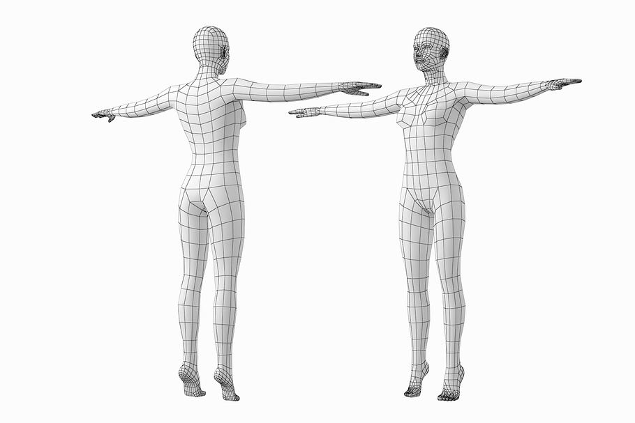Female and Male Base Mesh T-Pose in People - product preview 6