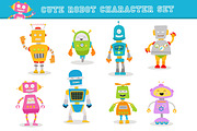 Cute Robot Character Set