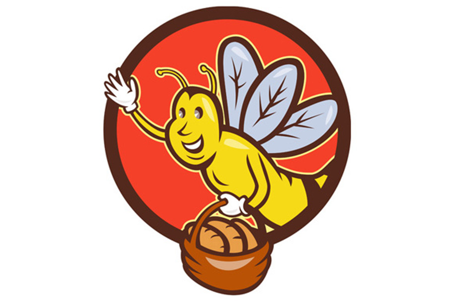 Bee Carrying Basket With Bread Circl in Illustrations - product preview 8