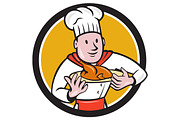 Chef Cook Roast Chicken Dish Circle