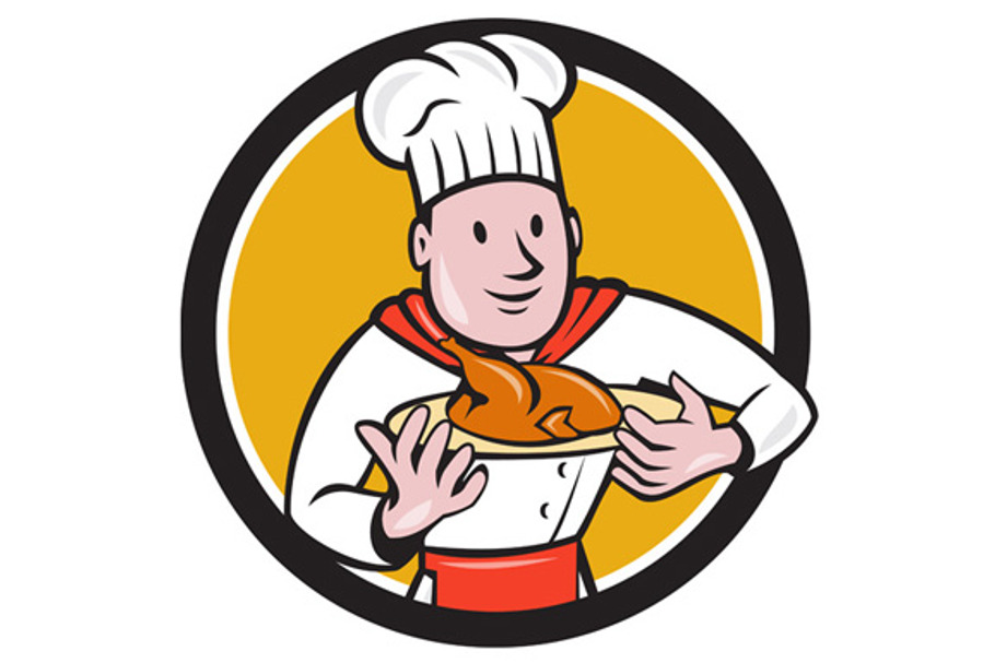 Chef Cook Roast Chicken Dish Circle in Illustrations - product preview 8