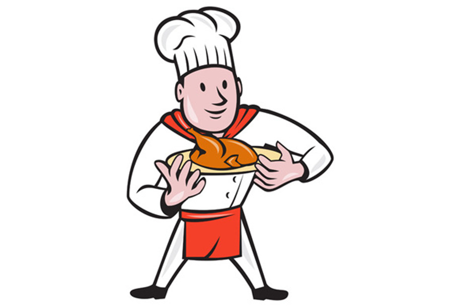 Chef Cook Roast Chicken Dish Cartoon in Illustrations - product preview 8