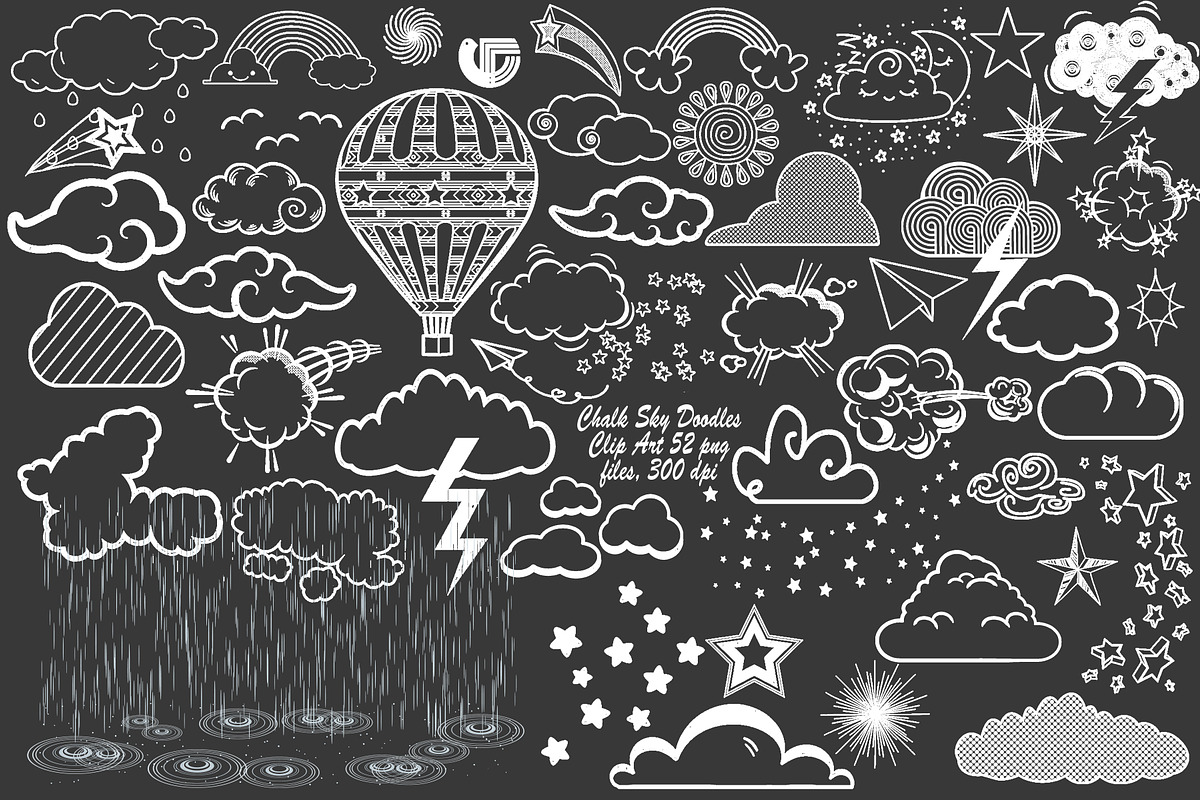 Chalk Sky Doodles (w/Rain Overlay) in Illustrations - product preview 8