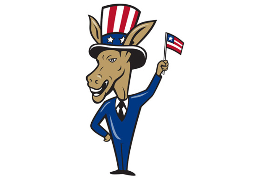 Democrat Donkey Mascot Waving Flag C in Illustrations - product preview 8