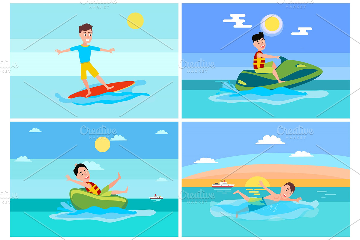 Surfing Summer Sport, Set Vector in Illustrations - product preview 8
