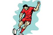 rugby player kicking the ball
