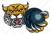 Wildcat Holding Bowlingl Ball Mascot