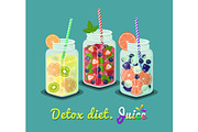 Detox Diet Juice Set of Mugs Vector