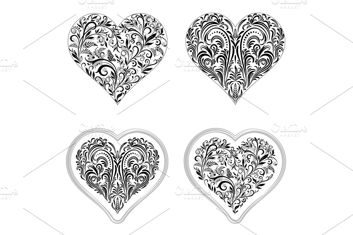Valentine Holiday Outline Hearts in Patterns - product preview 8