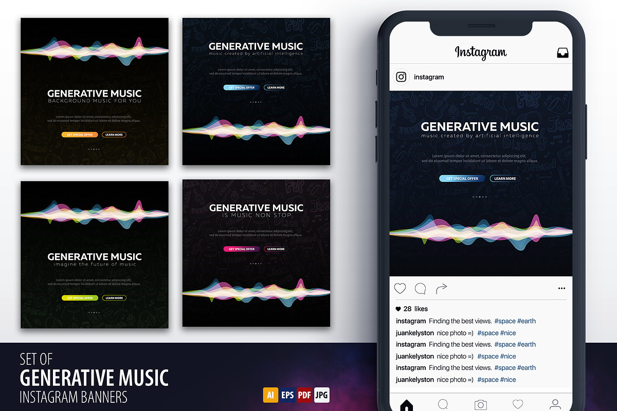 Generative Music - Created by AI in Instagram Templates - product preview 8