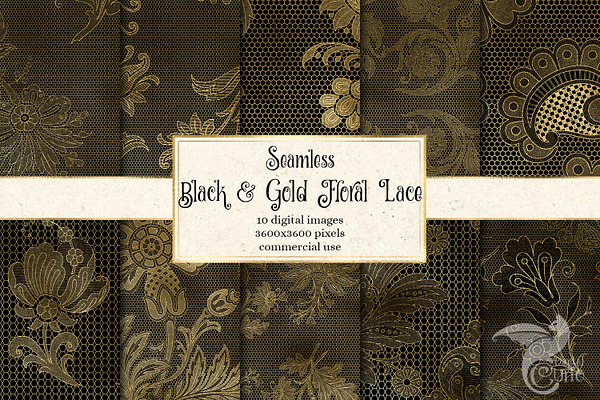 Black and Gold Floral Lace Patterns