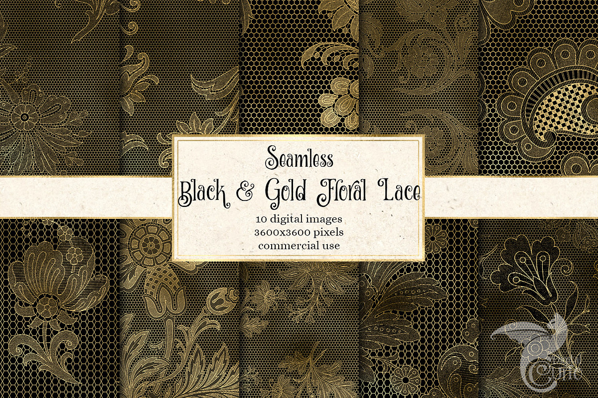 Black and Gold Floral Lace Patterns in Patterns - product preview 8
