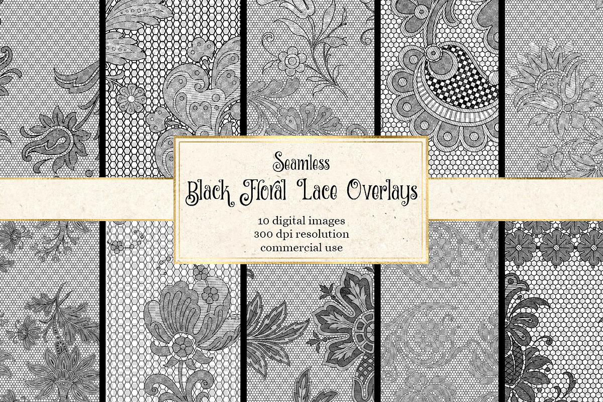 Black Floral Lace Overlays in Patterns - product preview 8