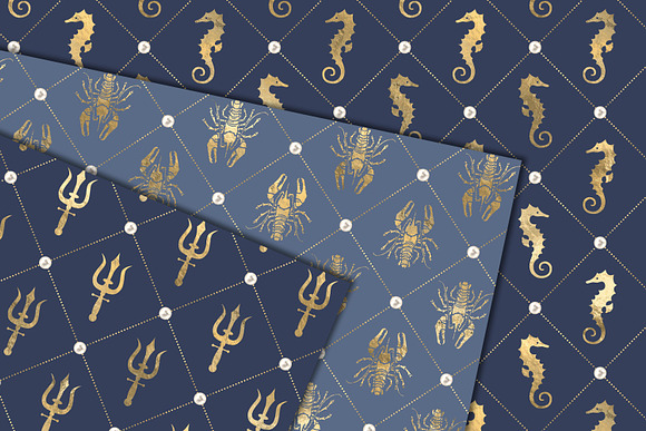 Blue and Gold Nautical Digital Paper in Patterns - product preview 1