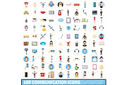 100 communication icons set, cartoon