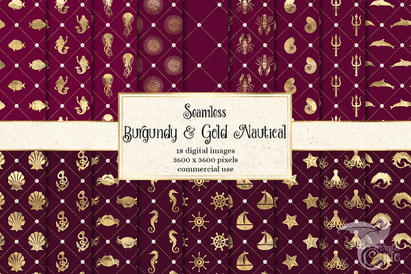 Burgundy and Gold Nautical Patterns