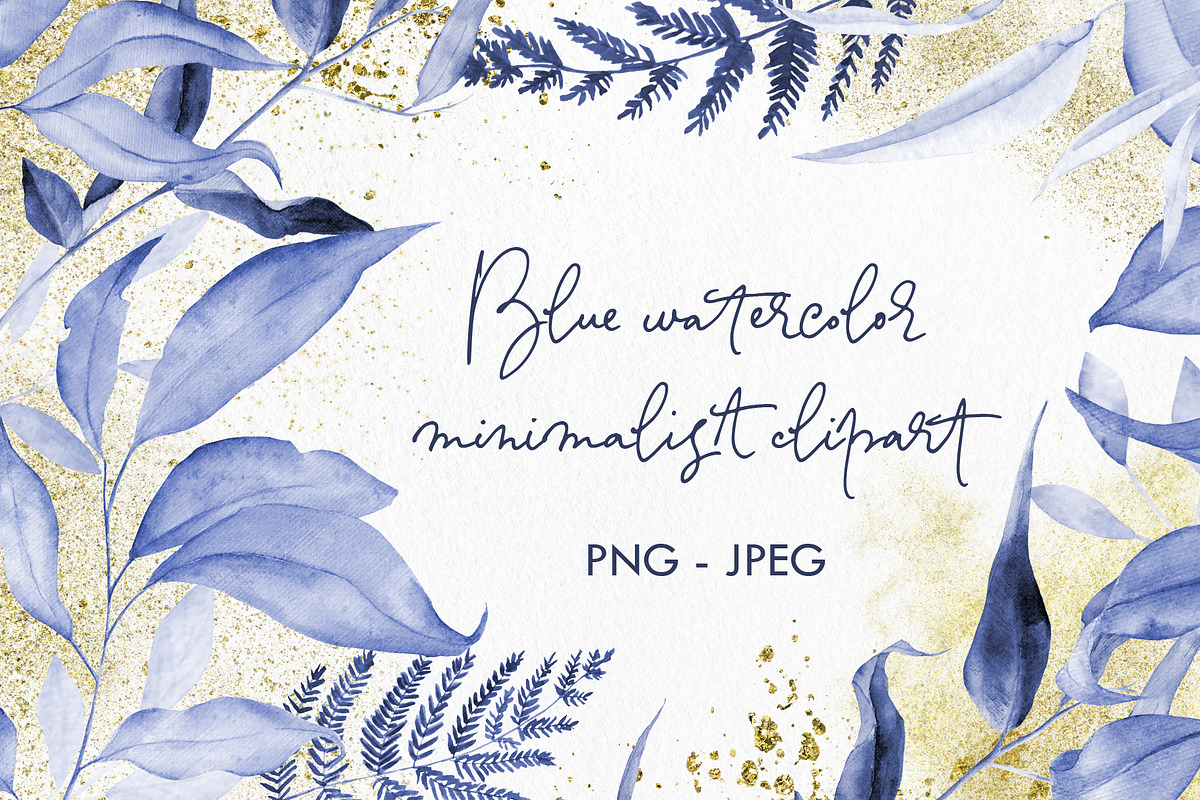 Blue watercolor minimalist clipart in Illustrations - product preview 8