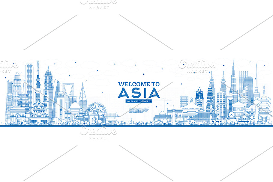 Outline Welcome to Asia Skyline in Illustrations - product preview 8