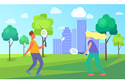 Man and Woman Playing Tennis Vector