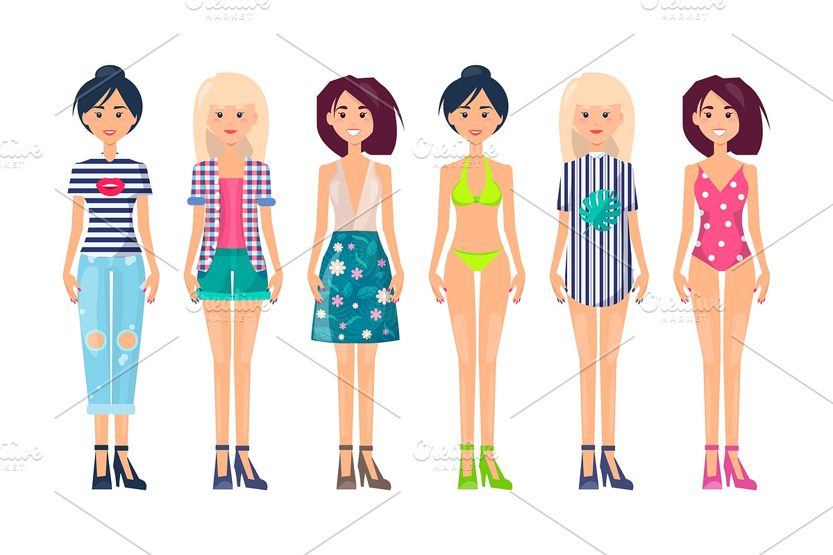 Group Women in Summer Mode in Illustrations - product preview 8