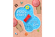 Pool party invitation with top view