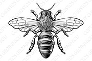 Honey Bumble Bee Woodcut Vintage