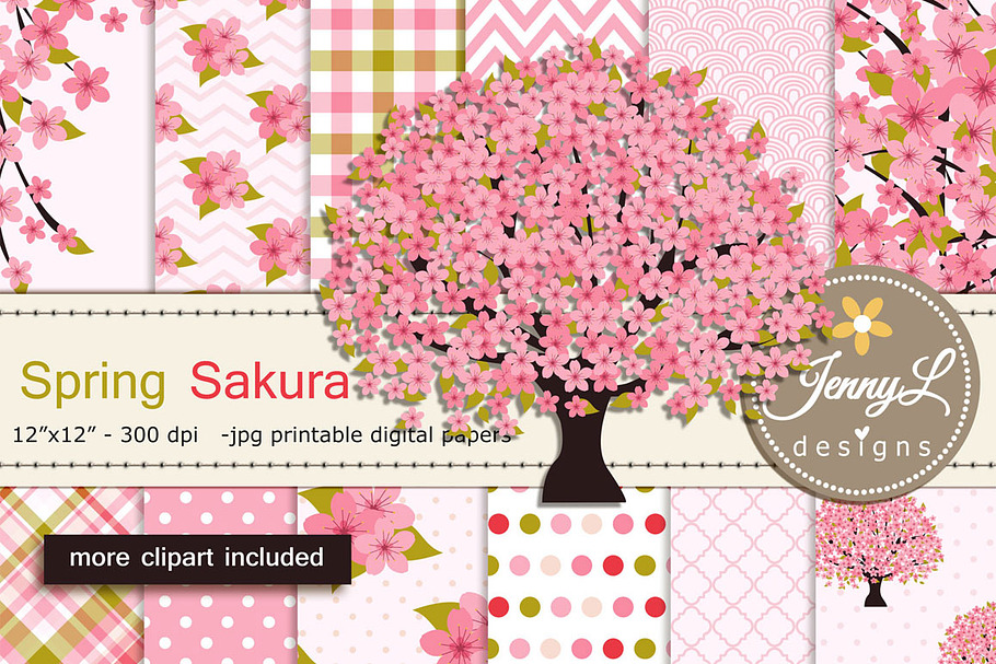 Cherry Blossoms Digital Paper in Patterns - product preview 8