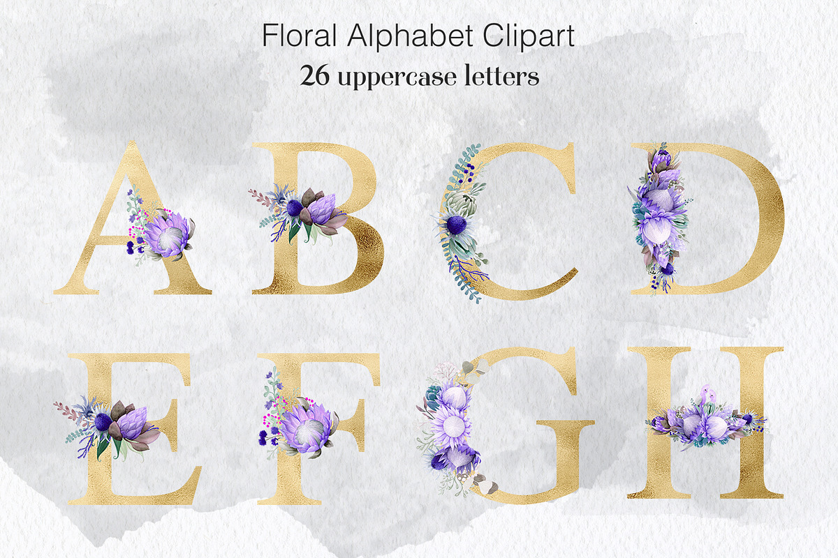Flower Letters - Watercolor & Gold in Graphics - product preview 8