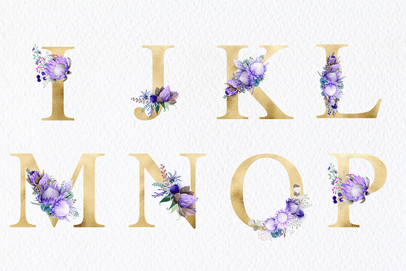 Flower Letters - Watercolor & Gold in Graphics - product preview 1