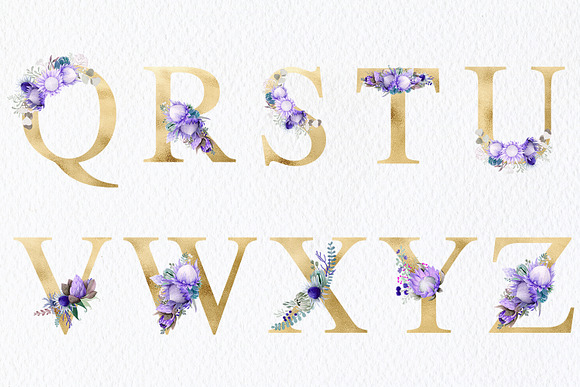 Flower Letters - Watercolor & Gold in Graphics - product preview 2