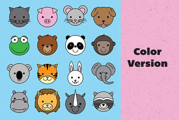 Round Face Animal Icons in Animal Icons - product preview 1