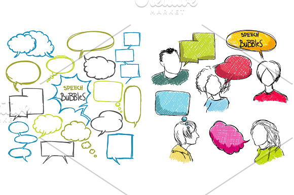 Speech Bubbles Sketch Set in Illustrations - product preview 1